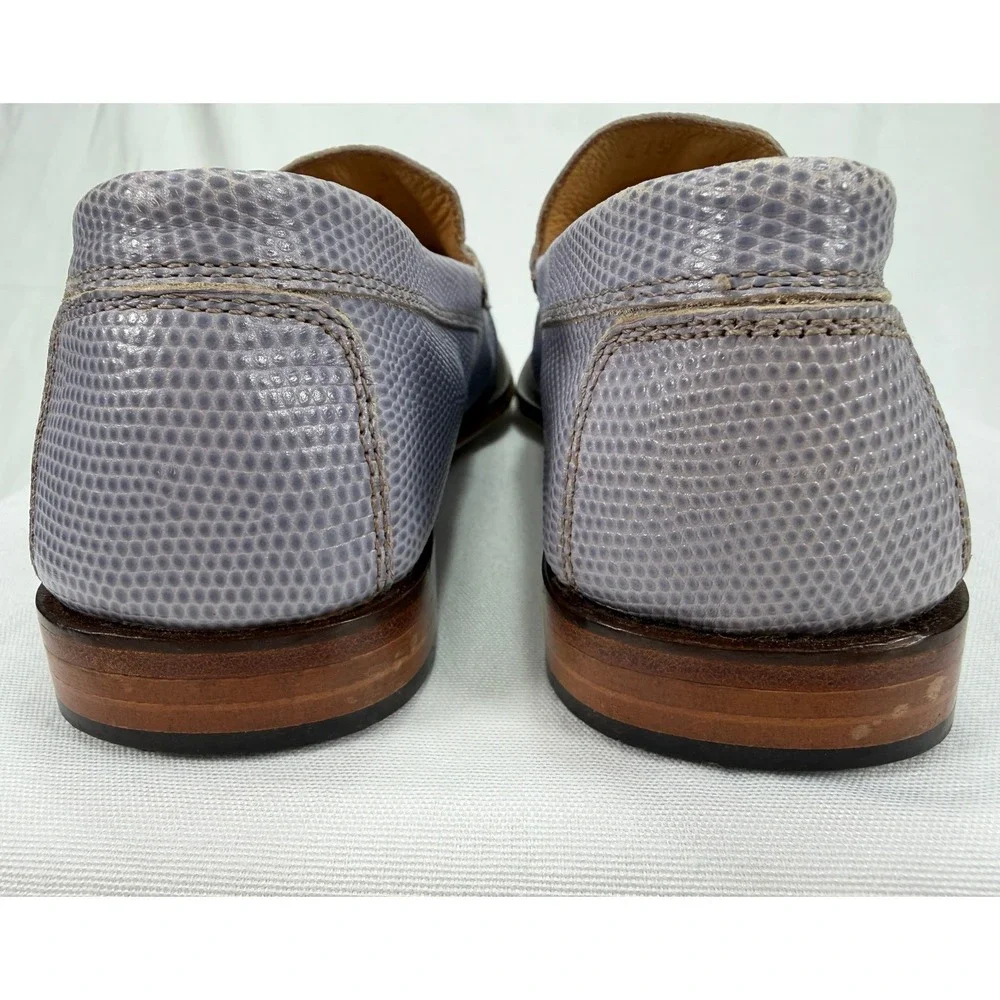 David Aaron Leather Horsebit Loafers Lavender Lizard Emboss 37C Mens 6.5 7 Italy